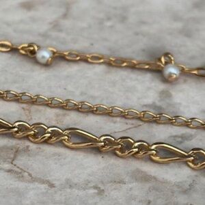 Vintage Avon 3pc Gold Anklet Set Classic Link Pearl Dangle NIB Size Large 9 inch